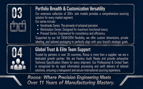Roosa Sink product range, OEM/ODM customization and international partner support