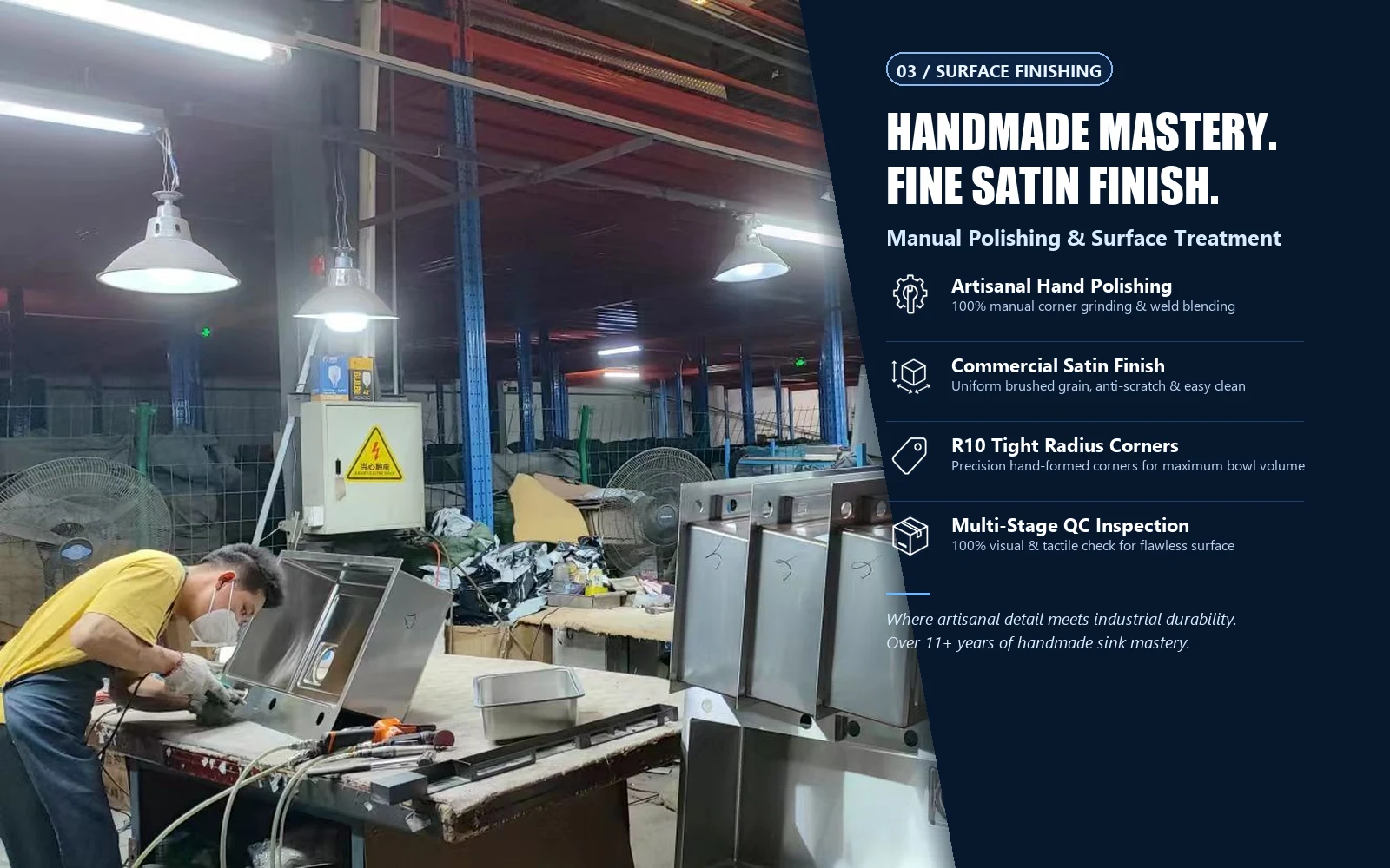 Surface Finishing Workshop at Roosa Sink. Hand finishing and surface-treatment workstations.