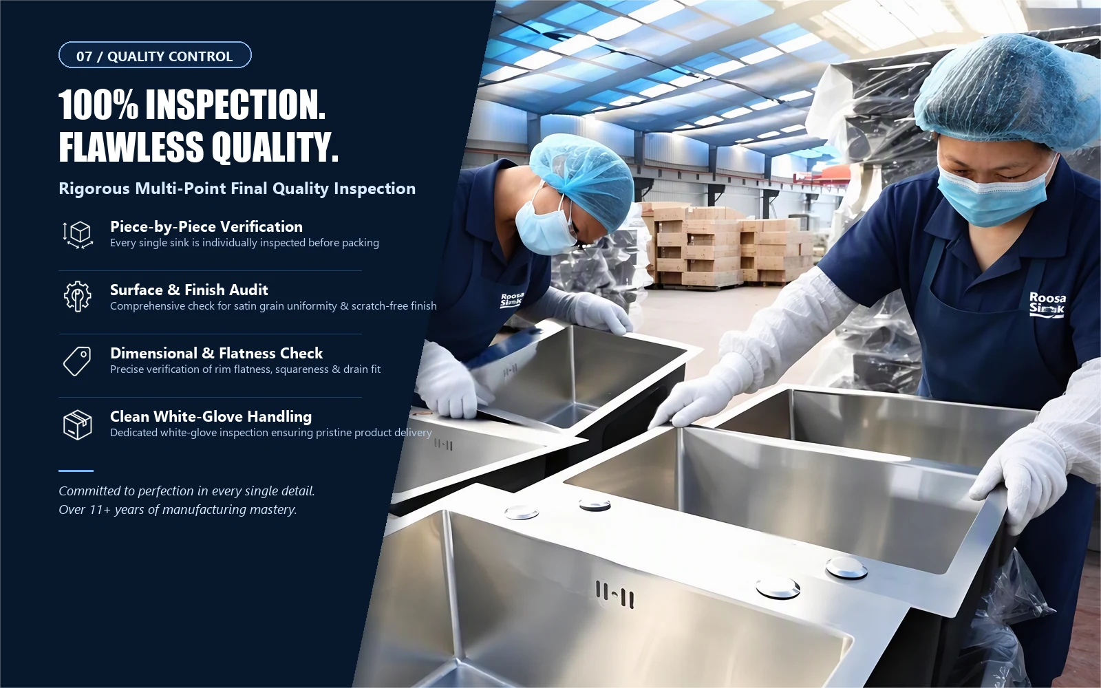 Quality Inspection Details at Roosa Sink. A closer look at product inspection.