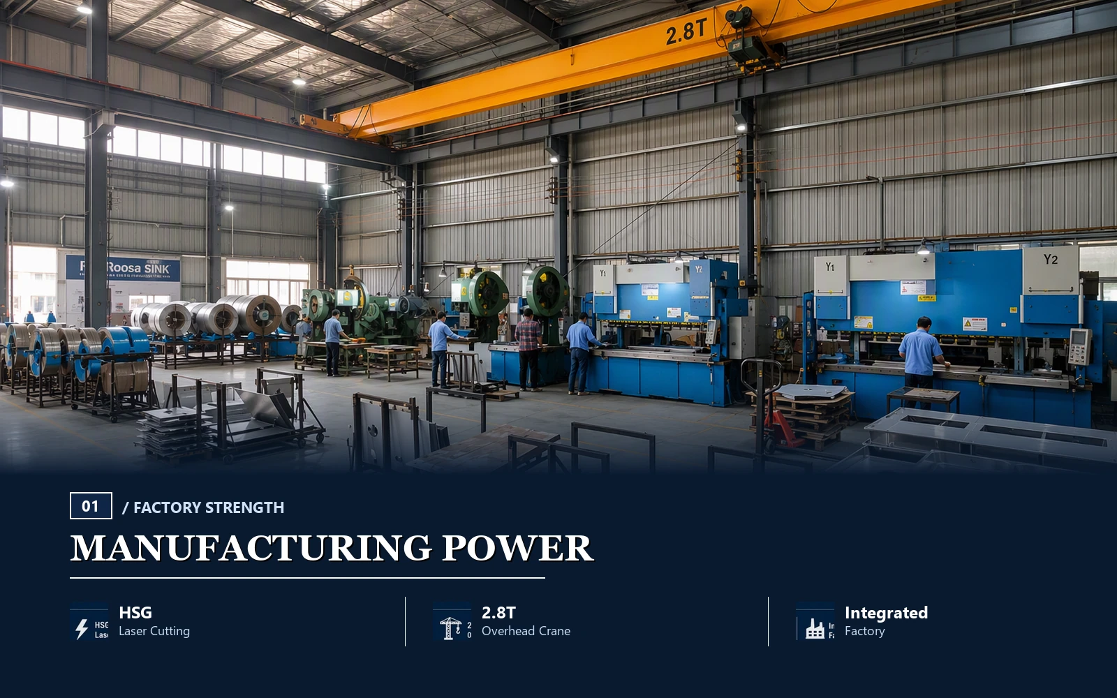Roosa manufacturing overview with workshop and forming machinery