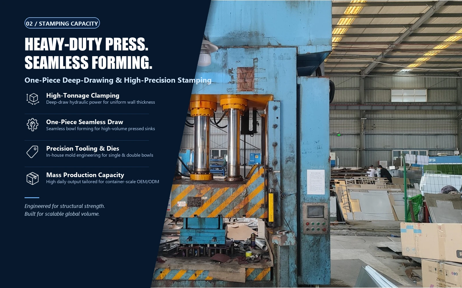 Roosa stamping equipment presentation with a hydraulic press