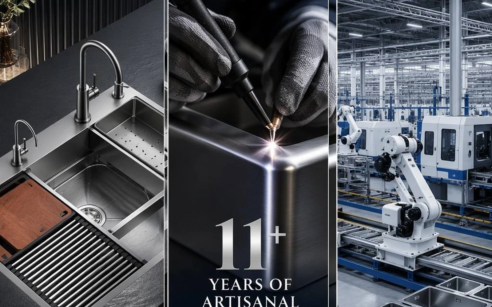 Roosa presentation showing a sink, welding detail and production equipment