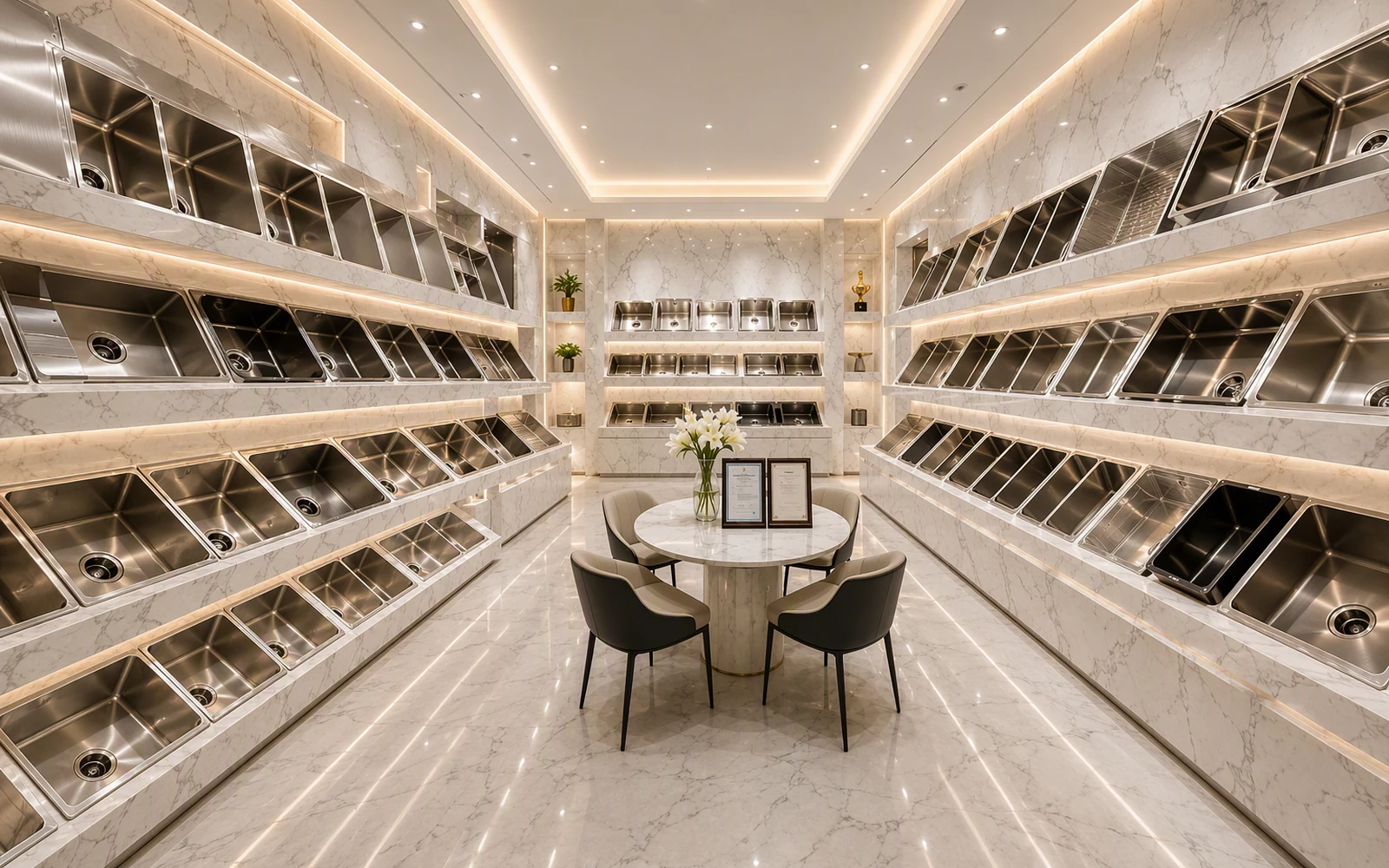 Roosa sink collection in a product showroom